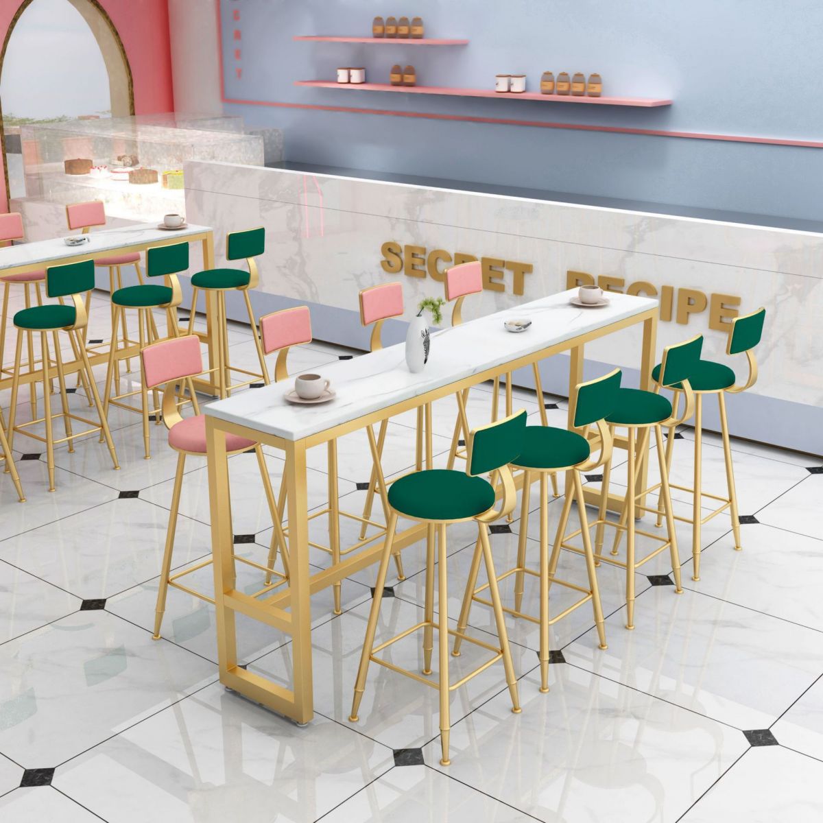 Upholstered Counter Stool Glam Style Low Back Bar Stool with Gold Frame