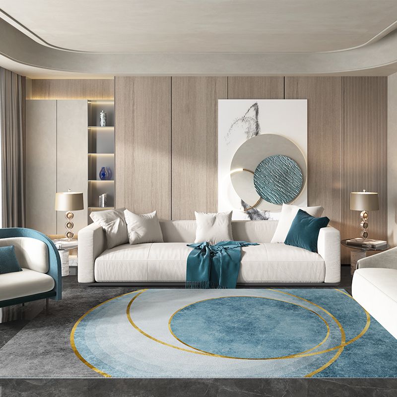 Gorgeous Carpet Trendy Blue Tone Polyester Area Rug Living Room Rug for Non-Slip Backing