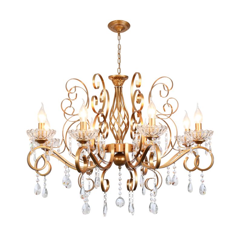 Messing Finish Kerze Kronleuchter Retro Metal Wohnzimmer Anhängerlampe mit Wirbelarm