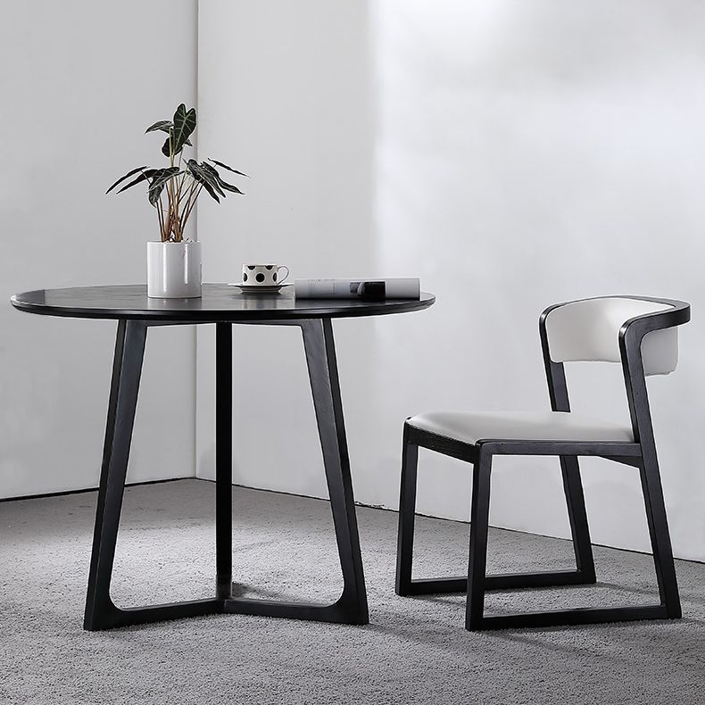 Black Table with Ash Wood Frame Modern Round Dining Table for Home
