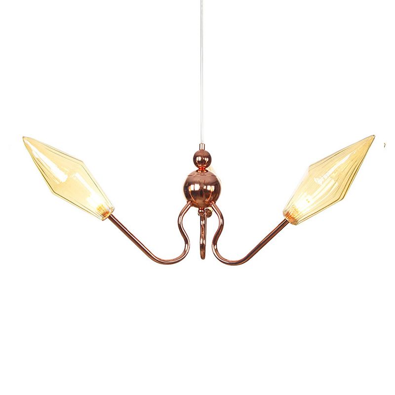Metal and Glass Diamond Chandelier Industrial 3-Light Study Suspension Lamp in Amber/Clear
