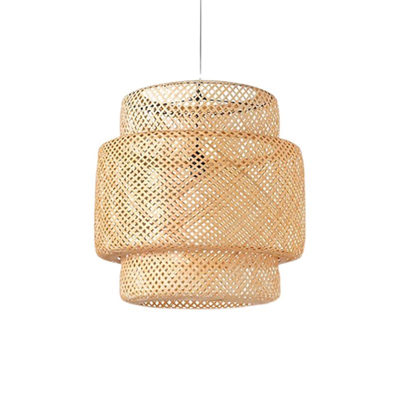 Bamboo Lantern Pendant Lamp Asian Style 1-Bulb Hanging Lighting for Living Room