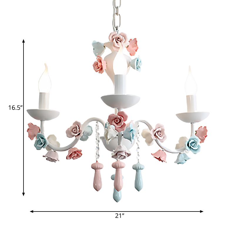 Candle Chandelier Lamp Modernism Ceramic 3/6 Lights White Finish Chandelier Pendant Light with Rose Decoration