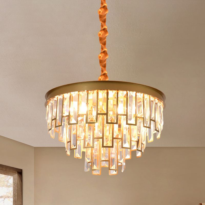 4/6 Lights Chandelier Pendant Retro Conical Crystal Panel Hanging Ceiling Light in Gold