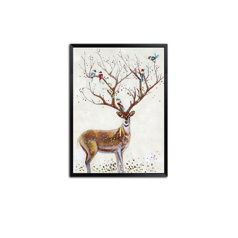 Brown Deer Painting Wall Art Textured Surface Canvas Print for Childrens Bedroom