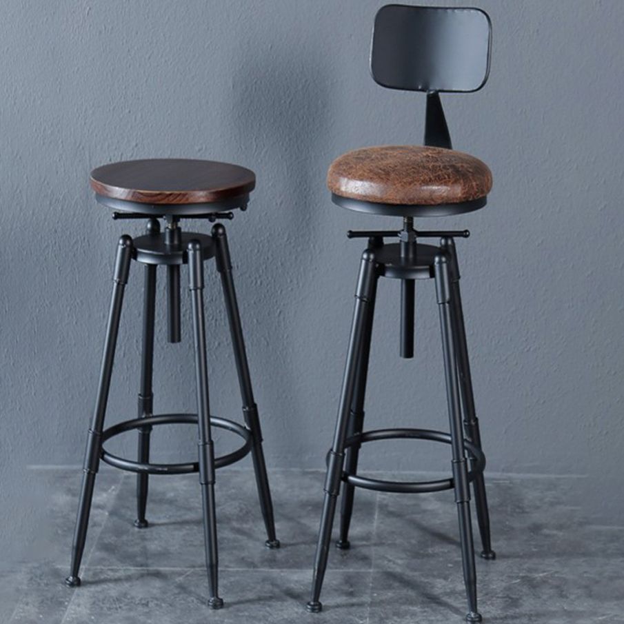 Black Industrial Round Counter Stool Metal Adjustable Height Bar Stool with Swivel