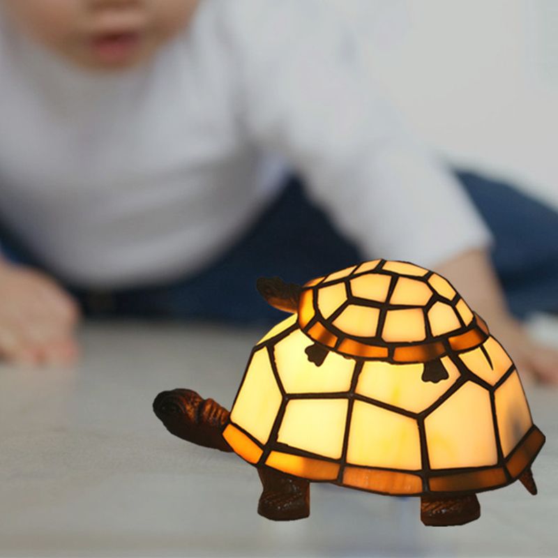 Cut Glass Turtle Mom and Baby Table Light Tiffany 1 Head Nightstand Lamp for Bedroom