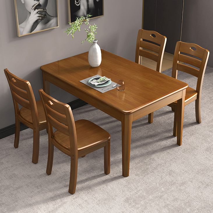 Minimalist Dining Room Set Rectangular Solid Wood Dining Table with Four-leg