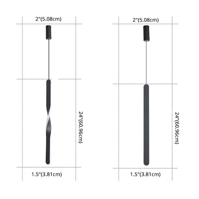 Contemporary Style Long Strip LED Hanging Light 23.6" H Acrylic + Metal Simplicity Pendant Lamp for Bedroom