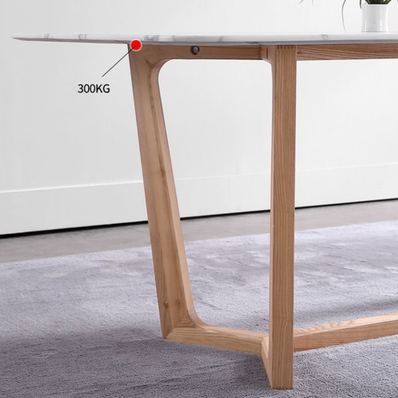 Solid Wood Base Dining Table Rectangle Dining Table with Trestle Base