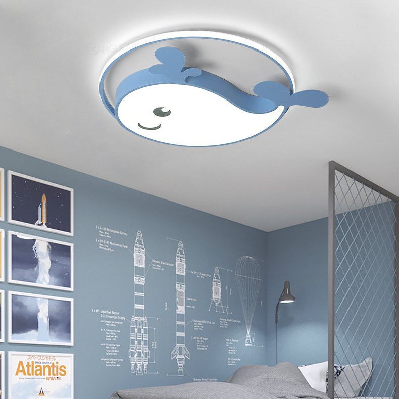 Kinder Kreative LED Deckenleuchte Schmiedeeisen Dolphin Flush Mount mit Acryl Schatten