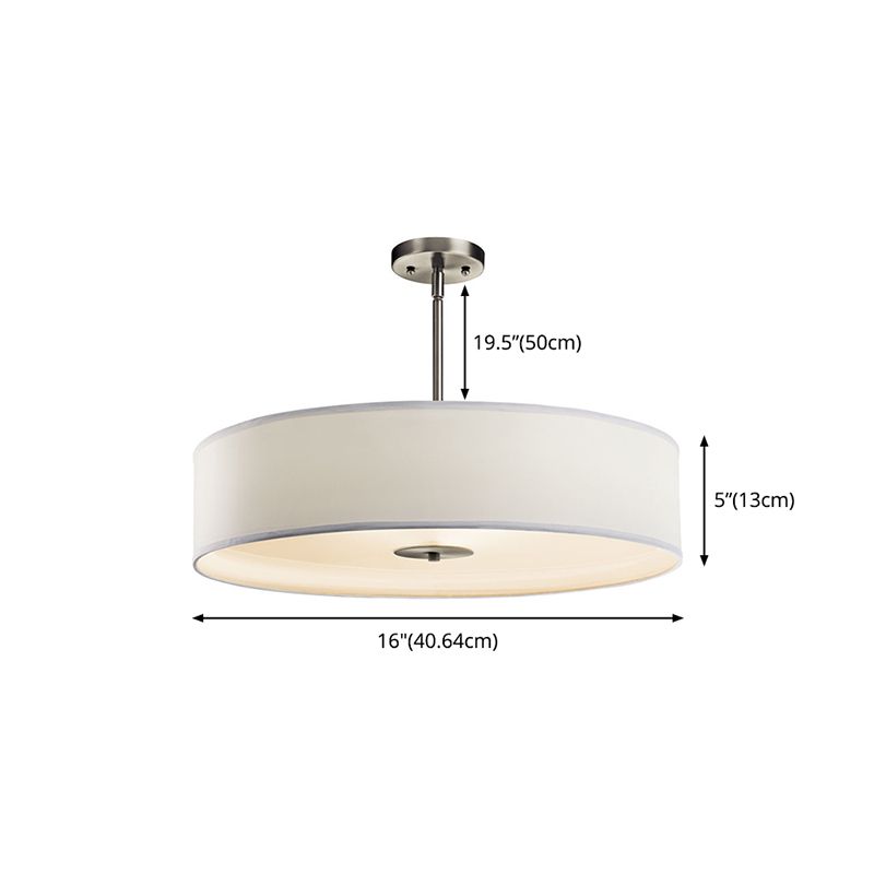 4-Light Cylinder Ceiling Light, Off White Linen Fabric Shade with Adjustbale Height Chandelier