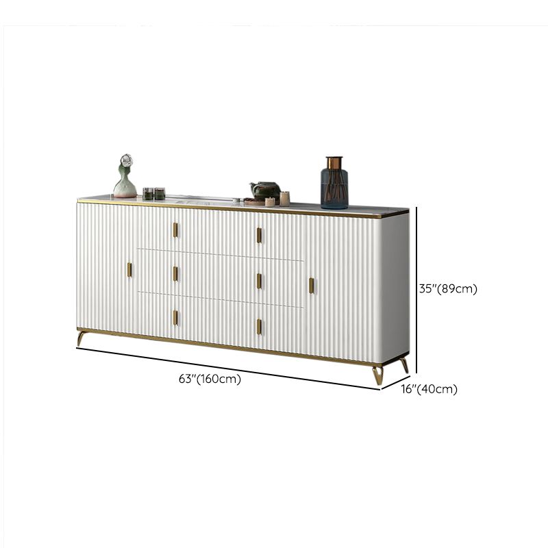 Glam Bedroom Stone Storage Chest Horizontal Chest in White with Drawers