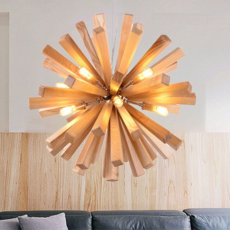 Starburst kroonluchter hanglamp modernisme hout 14 "/20.5"/28 "dia led beige hangend plafondlicht