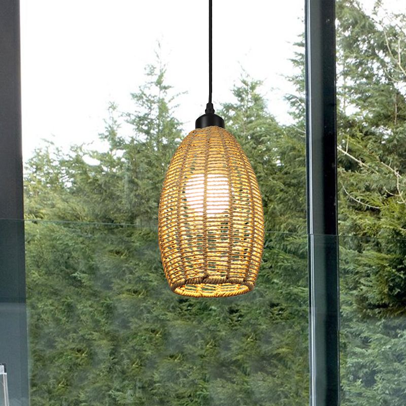 1/3-Licht-Restaurant Hanging Pendellicht mit ovalem Rattan-Schatten Asiatischer beige Deckenlampe, runder/linearer Baldachin