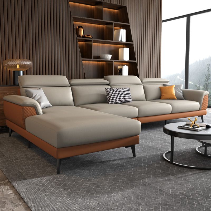 L-Shape Faux Leather Slipcovered Sofa Stain-Resistant Sectional and Chaise for 4 People