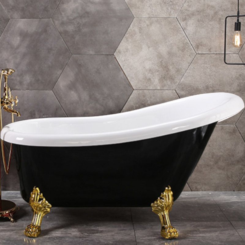 Modern Acrylic Bathtub Back to Wall with Golden Feet and Drain Bath Tub for Bathroom