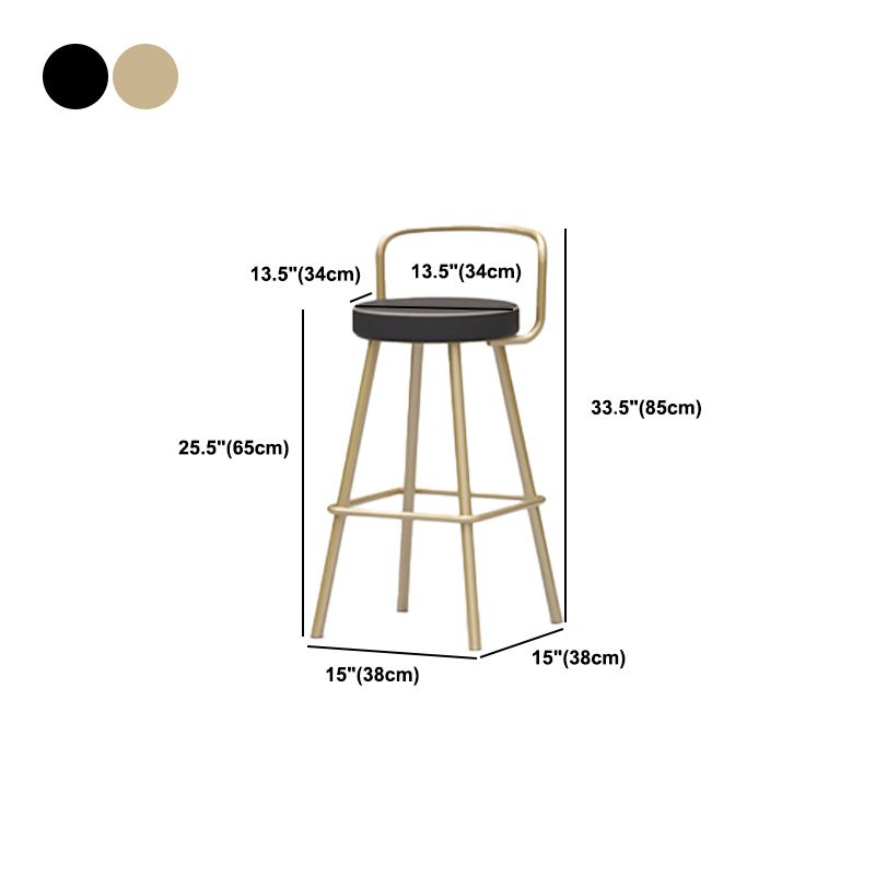 Nordic Backrest Armless Counter Stool Iron Kitchen Bar Stool with Pedal and Cushion