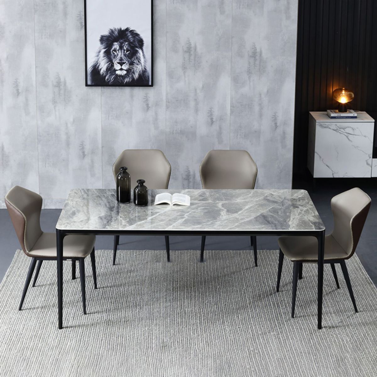 Modern Style Sintered Stone Dining Table Gray Rectangle Table with 4 Legs