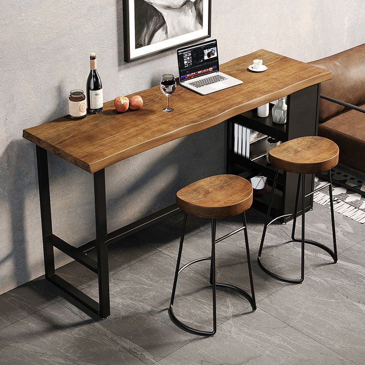 Wooden Bar Height Pub Table Brown Rectangle Bistro Table with 3-shelf