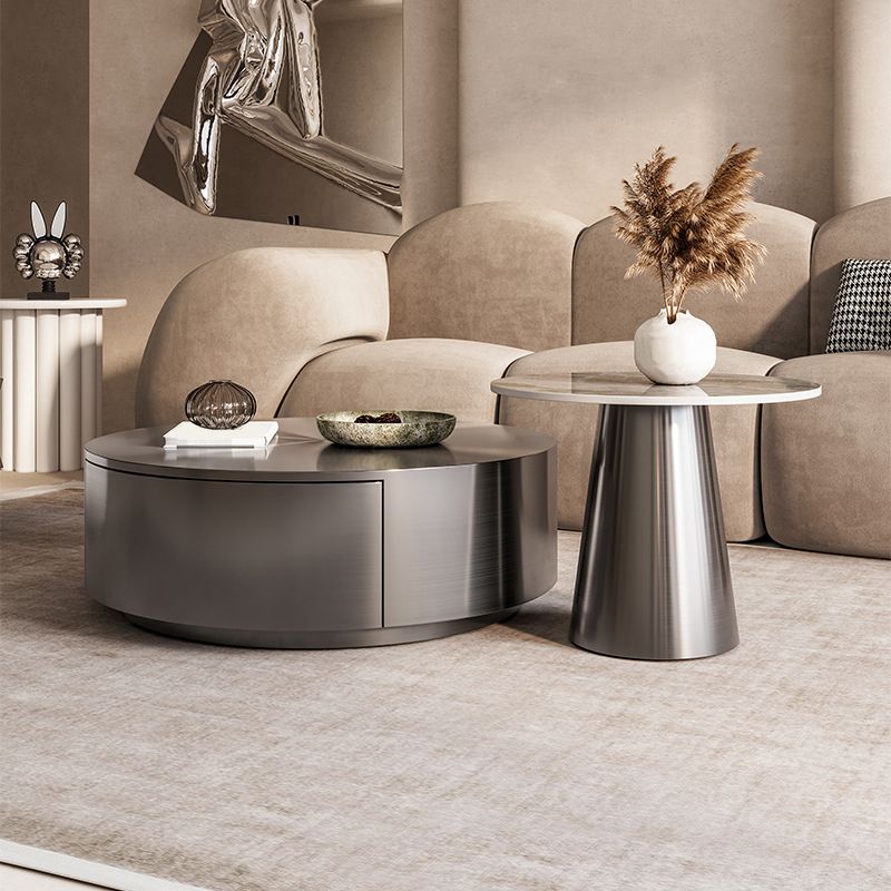 Mid-century Modern Cocktail Table Grey/gold Metal Round Coffee Table