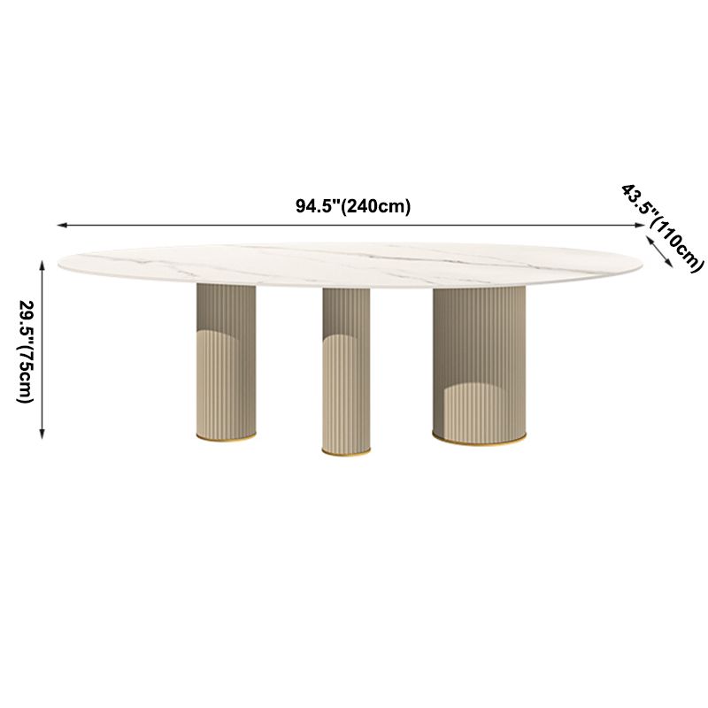 Metaal traditionele luxe ovale eettafel gesinterde stenen tafel met witte benen