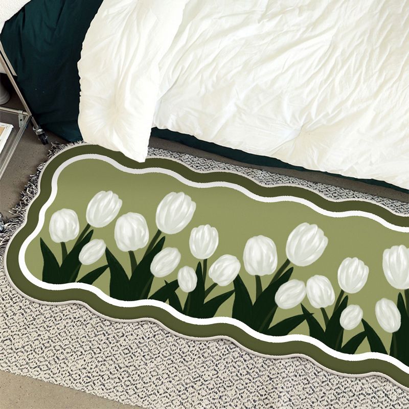 Green Modern Rug Polyester Tulip Indoor Rug Washable Rug for Home Decor