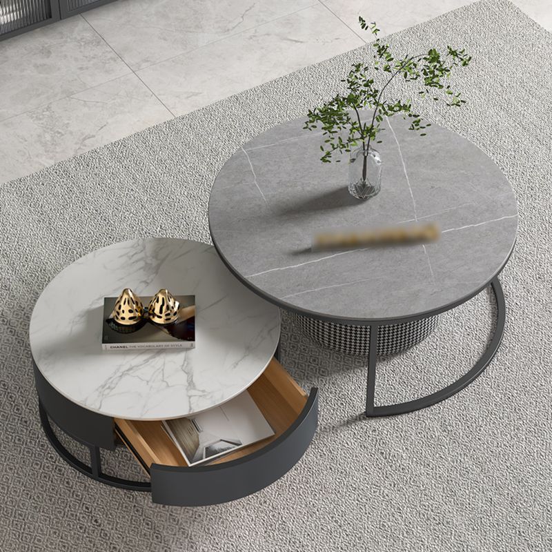 Round Nesting Coffee Table Set Frame Modern Coffee Table with Storage