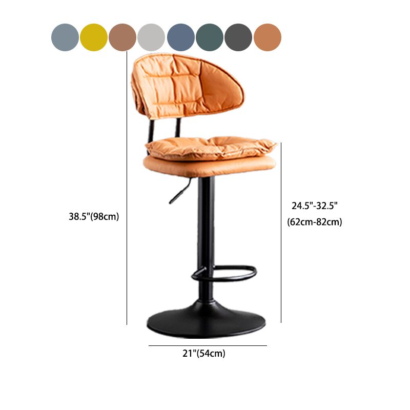 Scandinavian Metal Barstool Adjustable Low Back Leather Barstools in Matte Finish