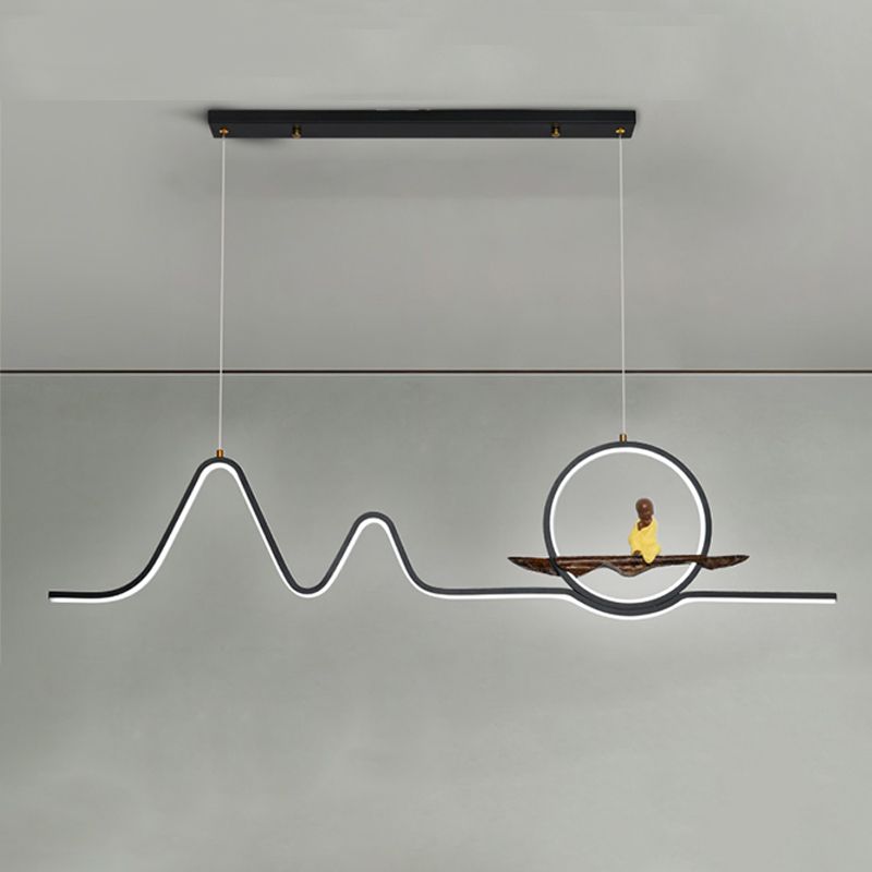 Contemporary Geometric Island Lights Aluminum Island Chandelier in Black