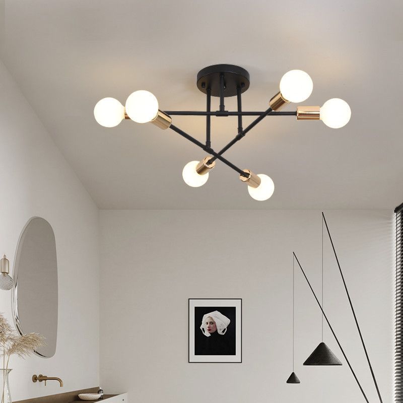 Lineaire Plafond Verlichting Retro Industrieel Ijzer Blootgesteld Lamp Semi Flush Mount Verlichting voor Living Room