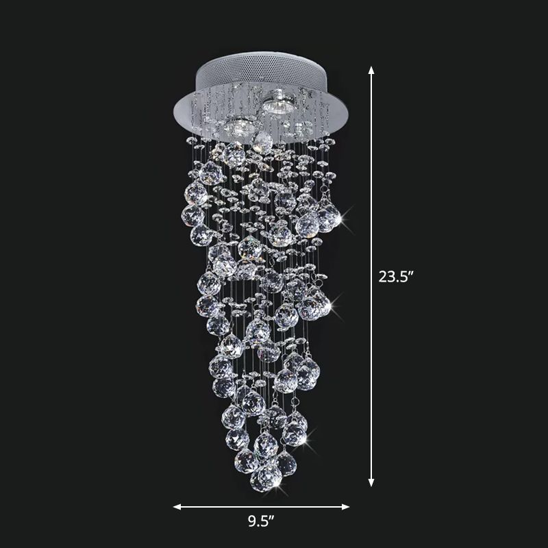 Dual-Spiral Crystal Flush Mount Contemporary 2/6-Head Stairway Ceiling Light in Stainless Steel