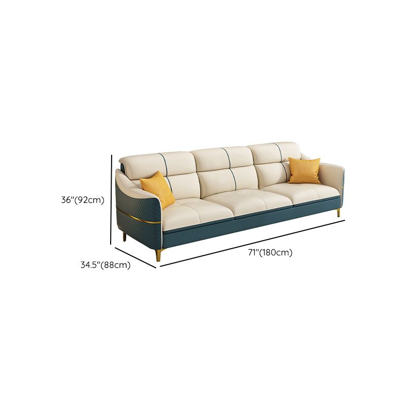 Glam 34.6" Wide Beige Settee Leather Gold Standard Seating for Living Room