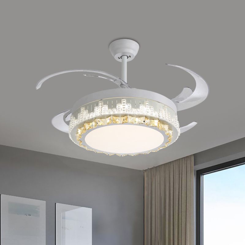 4 Blades LED Hanger Lamp Hedendaagse cirkelvormige Clear Clear Crystal Blocks Semi Flush Mount, 19 "breedte