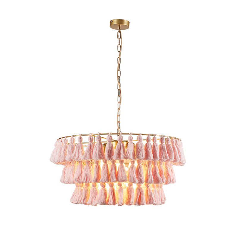 Simplicity Tiered Round Suspension Lighting Single Tassel Pendant Ceiling Light for Living Room