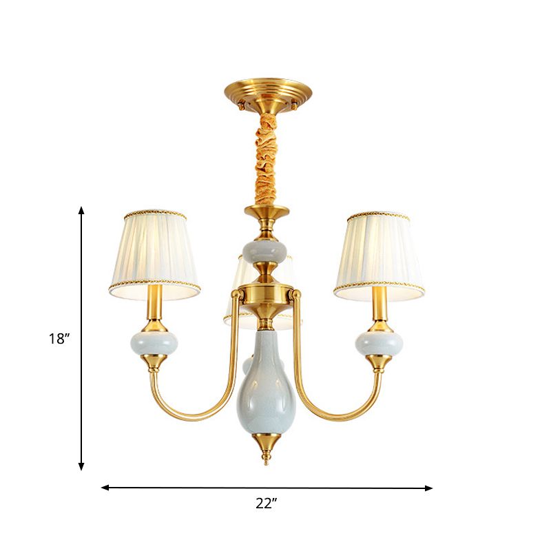 Cono sala da pranzo lampada lampada in campagna tessuto 3/6 luci a 6 luci di illuminazione a sospensione in ottone