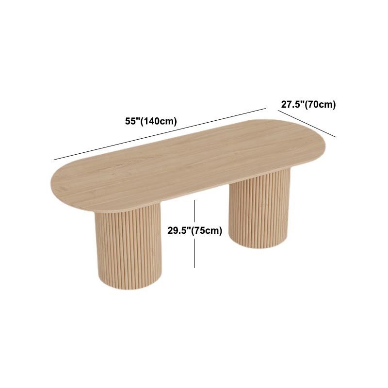 Modern Wood Double Pedestal Dining Table Natural Oval Table for Kitchen