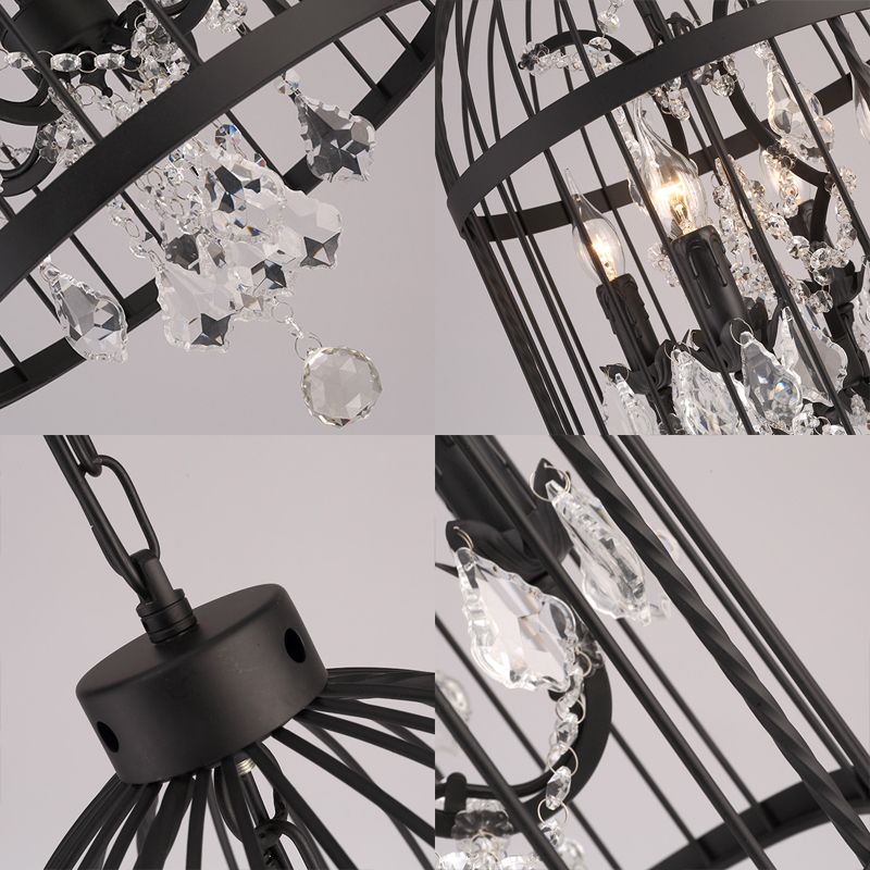 4 Lights Birdcage Chandelier Lighting Rustic Black Metal Pendant Light Fixture for Dining Room