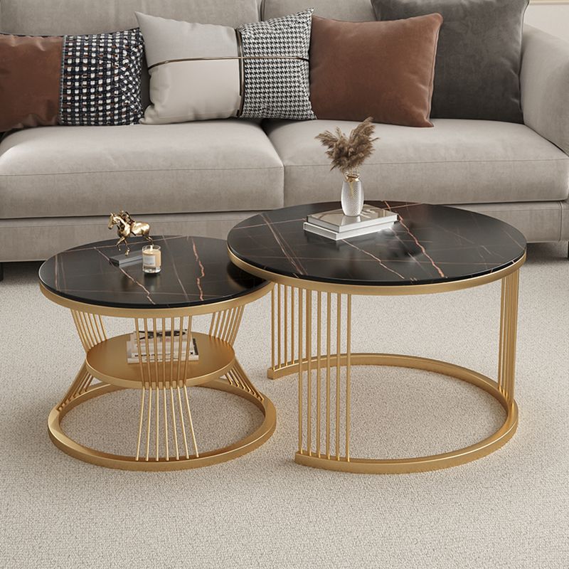 Metal and Slate Coffee Table Glam Round Frame Coffee Table Set