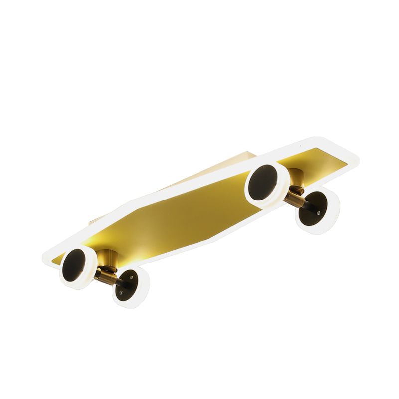 Acryl-Skateboard-Deckenleuchte für Kinder, goldfarbene LED-Einbauleuchte für Jungenschlafzimmer