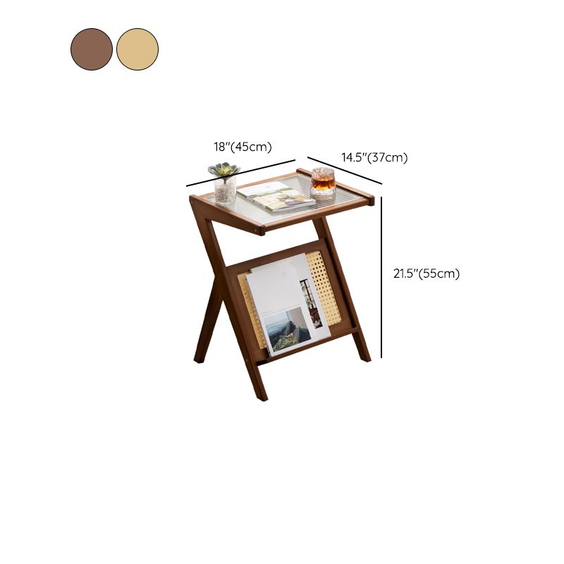 Modernistic Glass Top 4 Legs Rectangular Living Room Accent Side Table