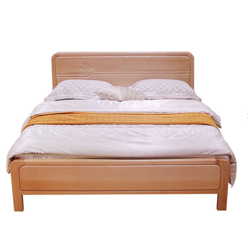 Rectangular Natural Standard Bed Mid-Century Modern Beech Panel Bed
