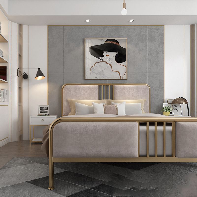 Upholstered Metal Bed with Headboard Low Profile Bed with Metal Legs