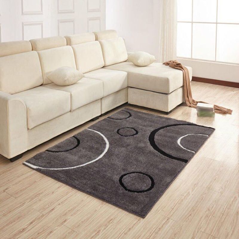 Dark Gray Simple Rug Polyester Pattern Rug Washable Rug for Living Room