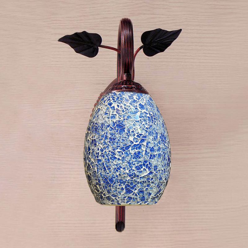 Blue Glass Wall Lamp Elongated Dome 1 Light Mediterranean Sconce Light Fixture for Dining Room