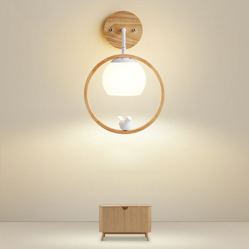 Contemporary Wood Lighting Globe Glass Shaded Wall Light for Bedroom