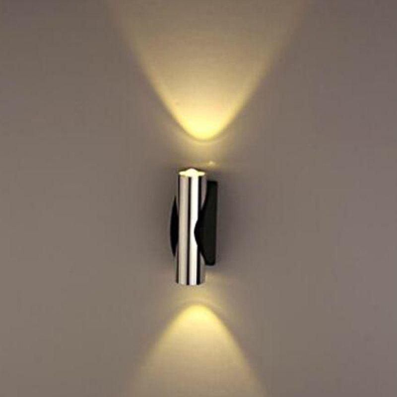 2 Lights Cylinder Wall Mounted Lamps Modern Style Metal Wall Sconces in Silver