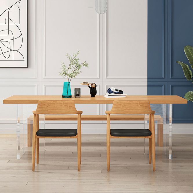 Modern Wood Table in Brown for Restaurant Rectangle Table with Acrylic Base