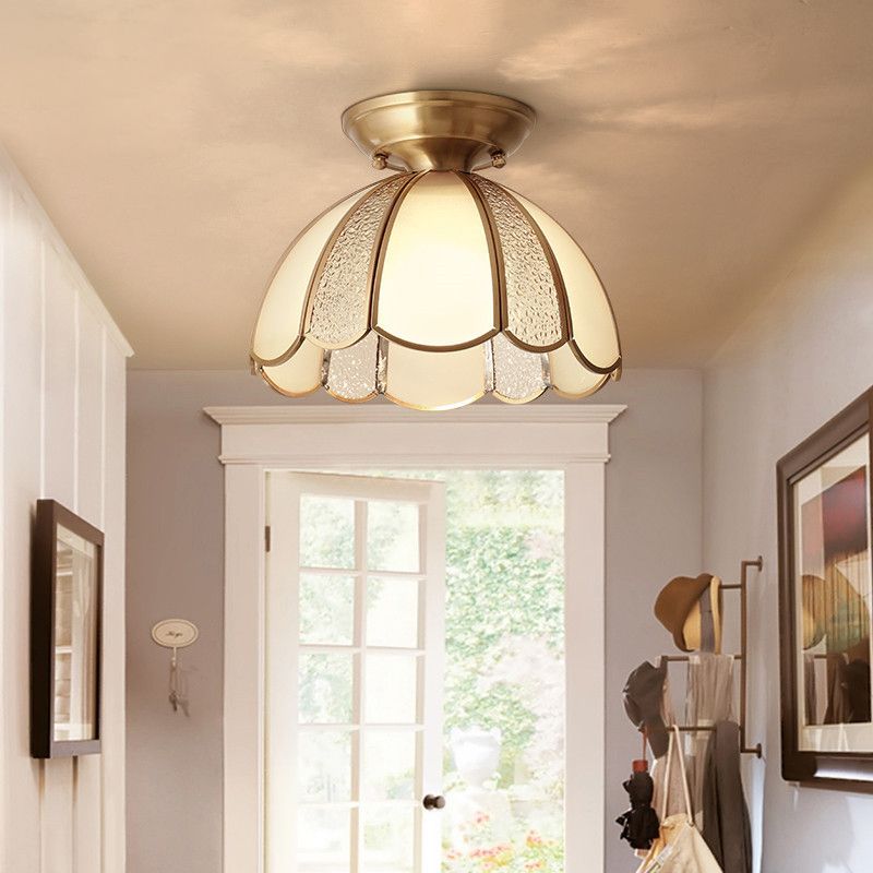 1-Light Bowl Shade Flush Mount Lighting Colonial Style Glass Flush Mount for Hallway