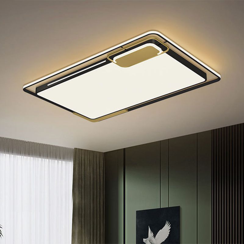 Plafoniera da soffitto modernista a incasso a LED in metallo rettangolare per soggiorno in nero e oro, luce bianca/calda